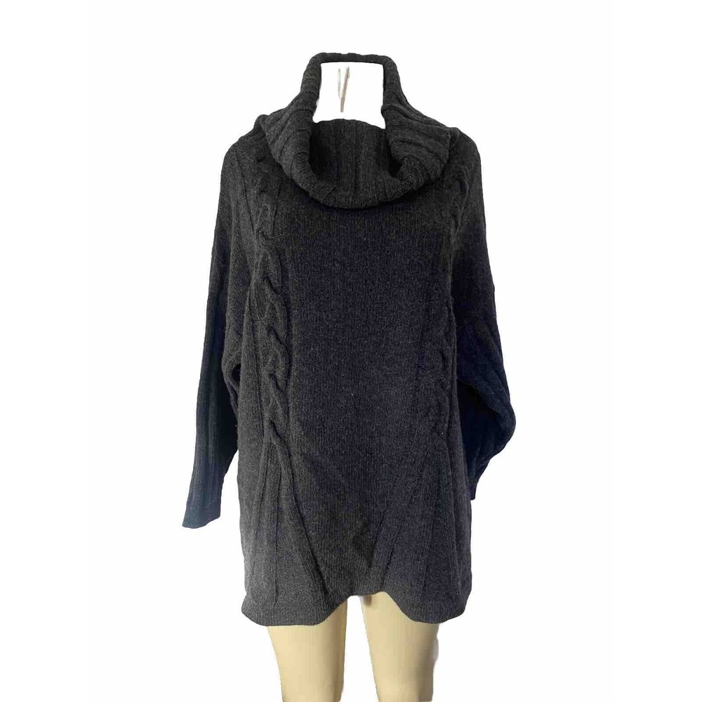 Stefanel Charcoal Gray Cowl Neck Sweater Wool Long Sleeve Pure Virgin Wo…